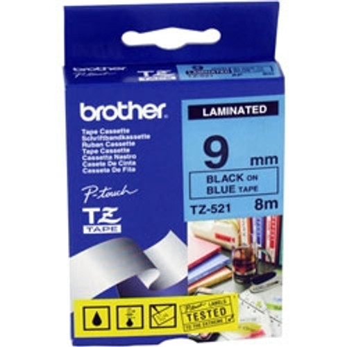 BROTHER TZ521 PTOUCH TAPE CASS 9mm x 8mtr Black On Blue Tape