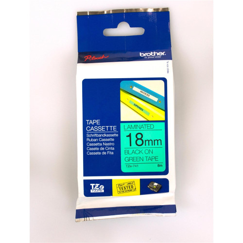 BROTHER TZE741 PTOUCH TAPE 18MMx8M Black On Green TZE-741