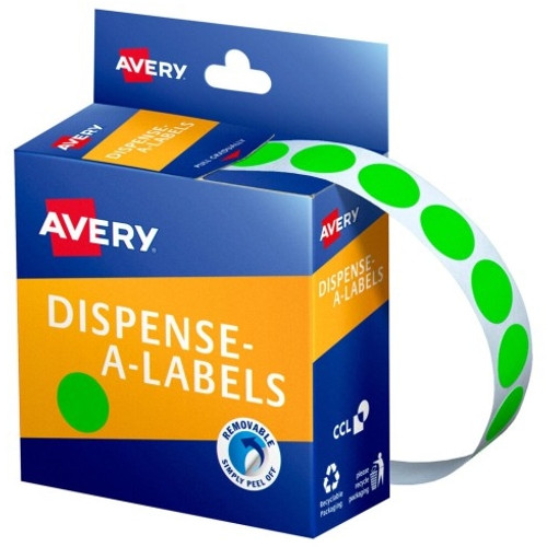 AVERY DISPENSER LABELS Circles DMC14FG 14mm Fluoro Green, Pk700