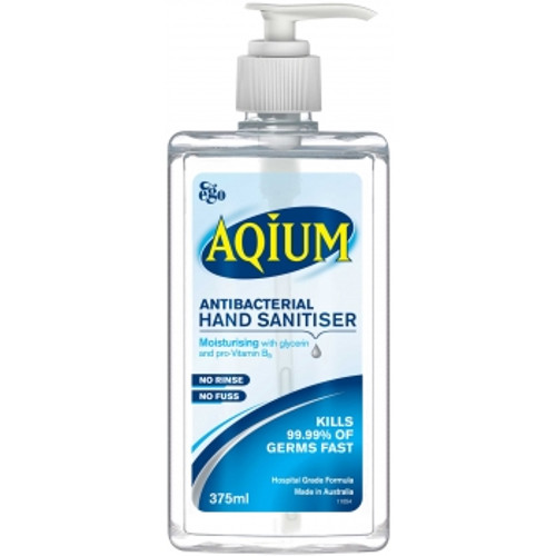 AQUIM ANTIBACTERIAL HAND SANITISER Hospital Grade, 375ml Pump Pack