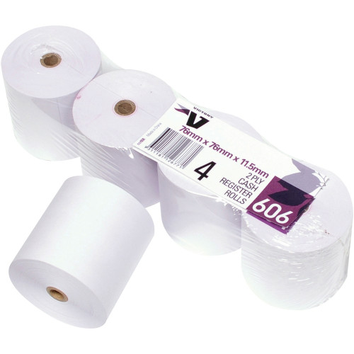 Victory Paper Calculator/ Cash Register Roll 76x76x12mm 2 Ply Pack of 4 (CCR606 / 194851)