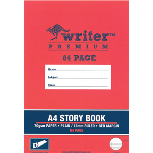 Writer Premium A4 Story Book 64pg 2/3 plain 1/3 12mm solid ruled + margin