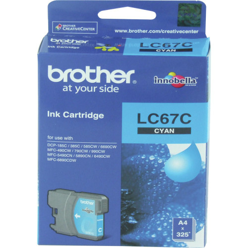 BROTHER LC-67 ORIGINAL CYAN INK CARTRIDGE Suits DCP 185C / 385C / 395CN / 585CW / 6690CW / J715W / MFC 490CW / 790CW / 795CW / 990CW / 5490CW / 5890CN / 6490CW / 6890CDW / J615W