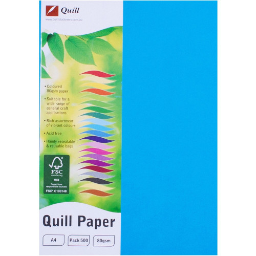 Quill Coloured Paper 80gsm A4 - Marine Blue, Pack of 500 (90152)