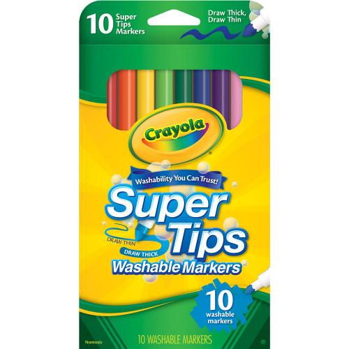 CRAYOLA WASHABLE SUPER TIPS MARKERS 10 Assorted Markers