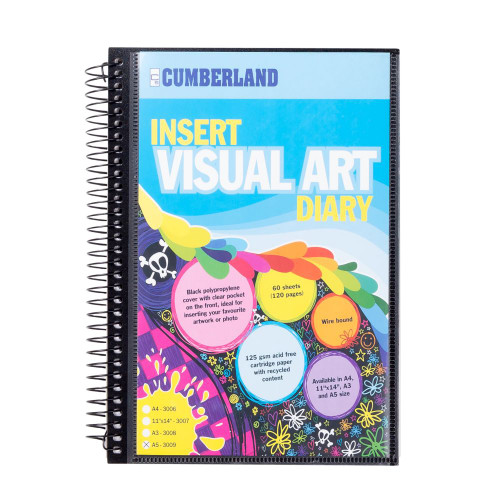 VISUAL ART DIARY WITH INSERT COVER SINGLE SPIRAL A5 BLACK *** While Stocks Last ***