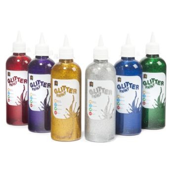 GLITTER PAINT SET 500ML R,BL,G,S,GLD & FAIRY PURP