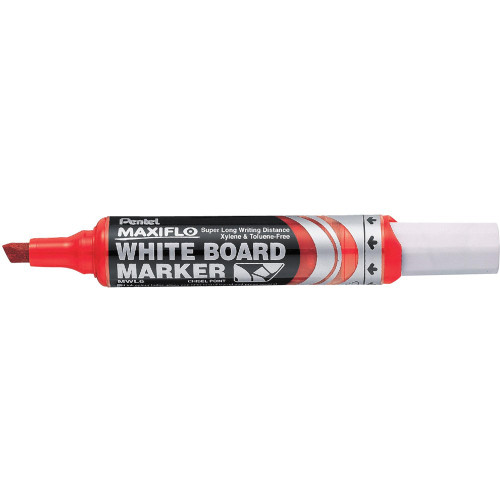 Pentel MWL6 Maxiflo Whiteboard Marker Chisel Point 3.0-7.0mm Red, Each