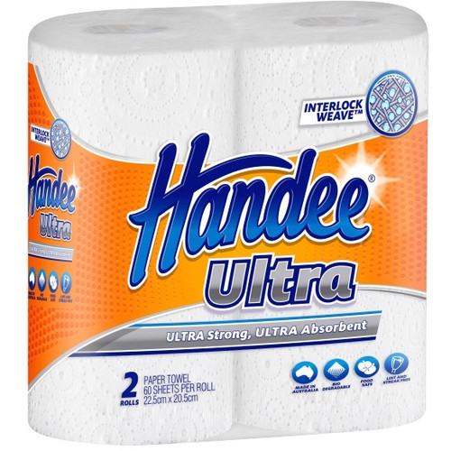 HANDEE ULTRA KITCHEN TOWEL 2 Ply 60 sheet White Pack of 2 Rolls