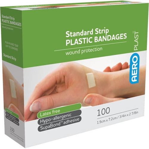 Aeroplast Plastic Bandages Standard Strip 7.2cm x 1.9cm Box of 100