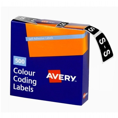 AVERY ALPHABET CODING LABEL S SIDE TAB 25X38MM DARK GREEN BOX (500 Labels)