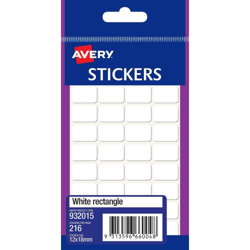 Avery White Rectangle Stickers 12 x 18 mm Rectangle Permanent 216 Labels