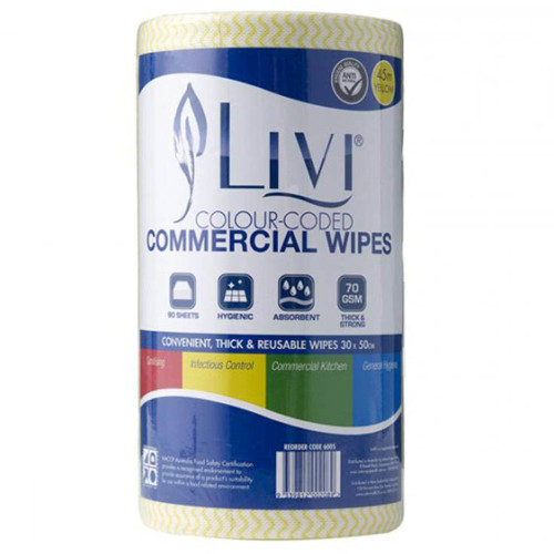 Livi Essentials Commercial Wipes 90 sheets Antibacterial Yellow Carton of 4