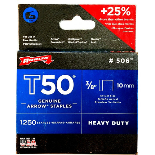Arrow Staples T-50, 3/8" 10mm, Pack of 1250