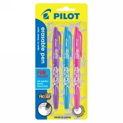 PEN PILOT 0.7MM FRIXION BALL POINT PEN MEDIUM FUN COLOURS PINK/VIOLET/LIGHT BLUE Pack of 3