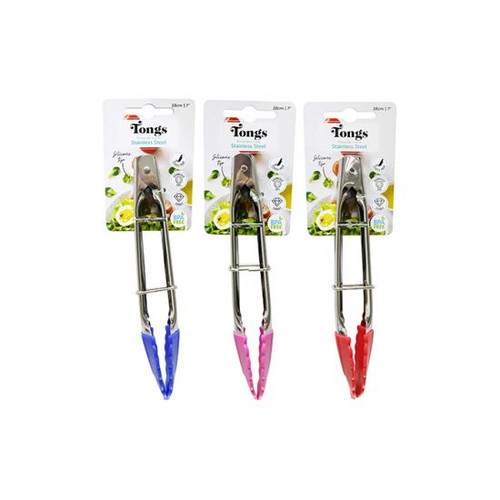 Kitchen Tongs 18cm (Stainless Steel) With Silcone Tips (Assorted)