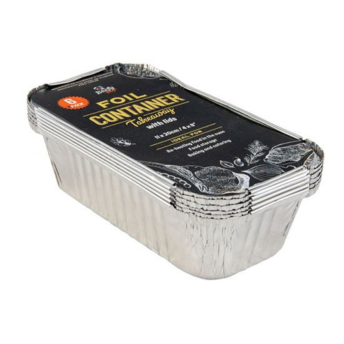Take Away Containers With Lids 20 x 11 x 5cm (Pack of 6) Foil  KC0025