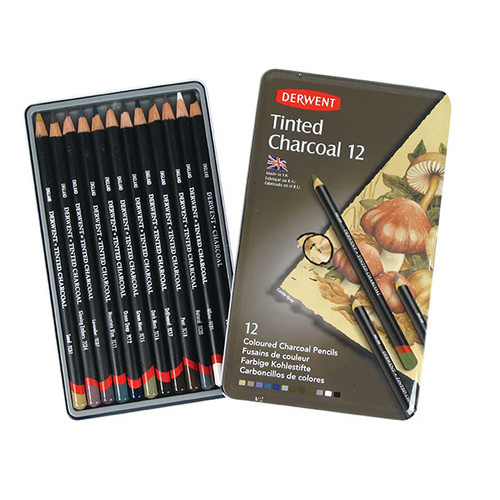 DERWENT TINTED CHARCOAL PENCIL TIN 12