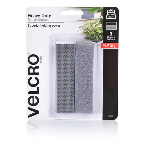 VELCRO HEAVY DUTY HOOK & LOOP ROUGH SURFACE 25X100MM PK3