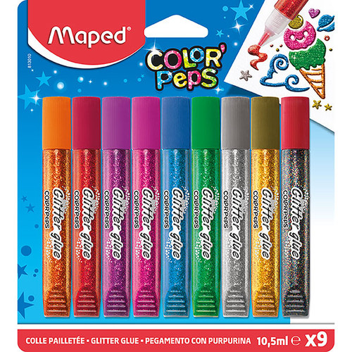 MAPED GLITTER GLUE 10.5ML TUBES PACK 9