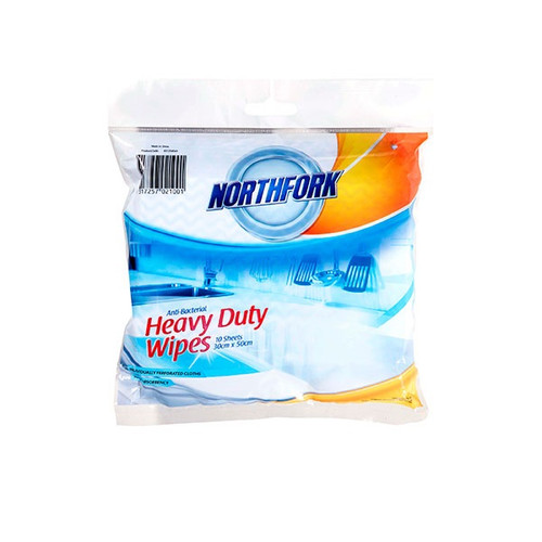 NORTHFORK HEAVY DUTY ANTIBACTERIAL WIPES BLUE PACK 10 SHEETS