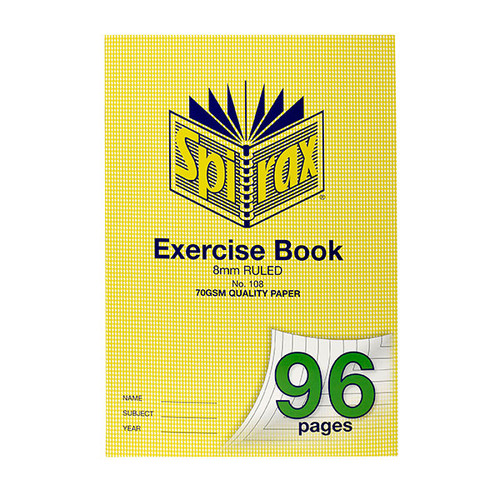 SPIRAX 108 EXERCISE BOOK A4 96PG 8MM 70gsm