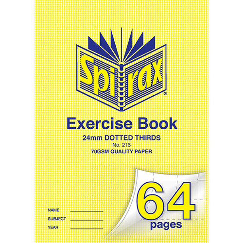 SPIRAX 216 EXERCISE BOOK A4 24MM DOTTED THIRDS 64PG 70gsm