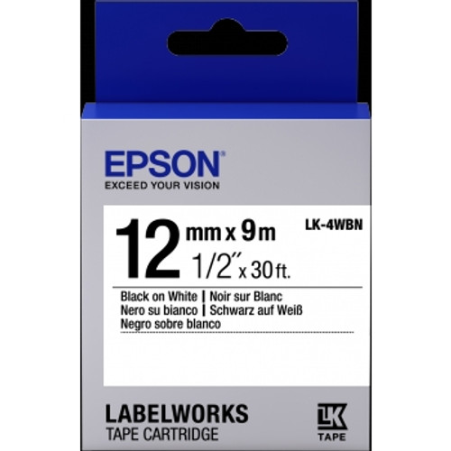 EPSON LK-4WBN LABEL CARTRIDGE STANDARD TAPE BLACK ON WHITE 12MM X 9M