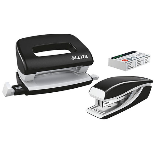 LEITZ NEXXT WOW STAPLER & PUNCH SET MINI BLACK