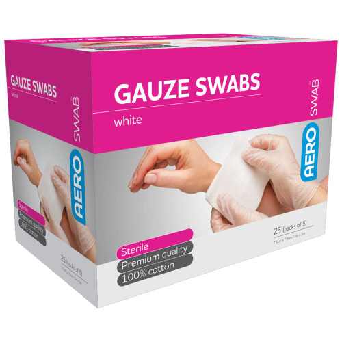 AEROSWAB Non-Sterile White Gauze Swab 7.5 x 7.5cm, Pack of 100 (8PLY)