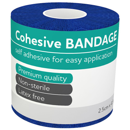AEROBAN Blue Cohesive Bandage 2.5cm x 4.5M, Pack of 12