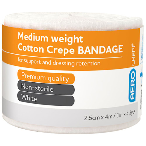 AEROCREPE Medium Cotton Crepe Bandage 2.5cm x 4M, Wrap of 12
