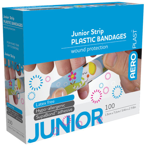 AEROPLAST Plastic Junior Strip 7.2 x 1.9cm, Box of 100