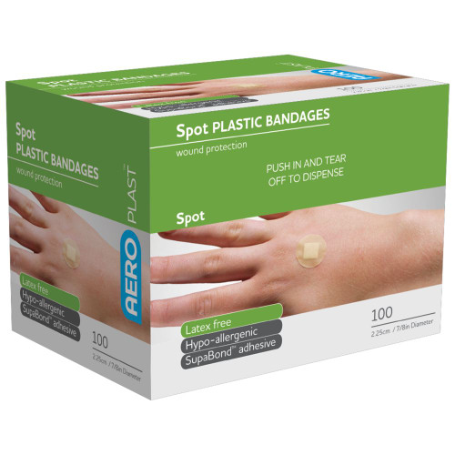 AEROPLAST Plastic Spot Dressings 2.25 x 2.25cm, Box of 100