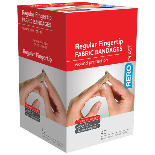 AEROPLAST Premium Fabric Regular Fingertip Dressings 6 x 4.5cm, Box of 40