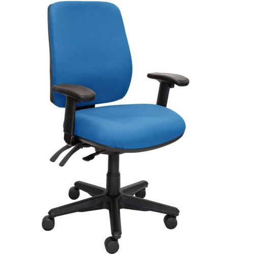 Buro Roma High Back Task Chair 3 Lever With Arms Blue Fabric Seat and Back