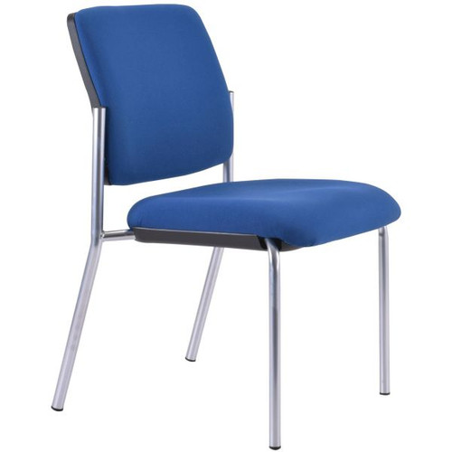 Buro Lindis 4 Leg Chair No Arms Silver Powdercoated Frame Blue Fabric Seat and Back