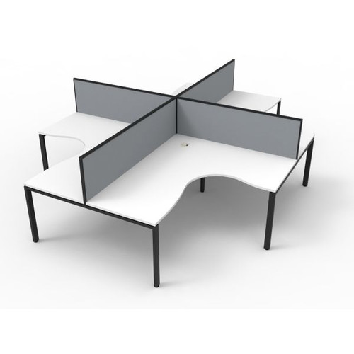 Deluxe Profile Corner Workstation 1500Wx1500Wx750D White Top Black Quad Frame