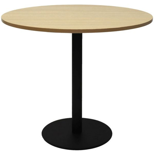 Rapidline Round Meeting Table 900mm Diam Top Natural Oak with Black