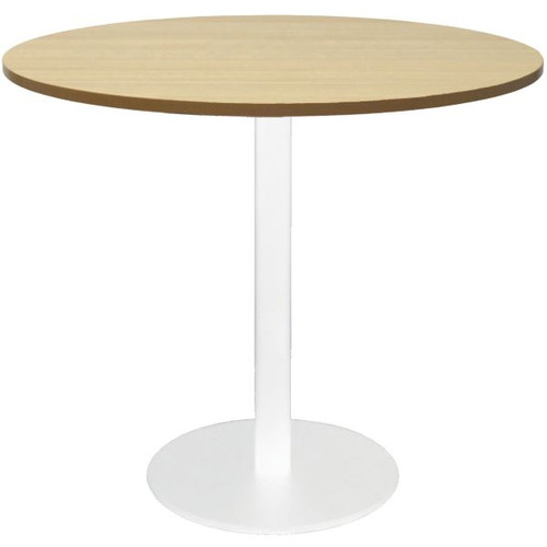 Rapidline Round Meeting Table 900mm Diam Top Natural Oak with White Satin
