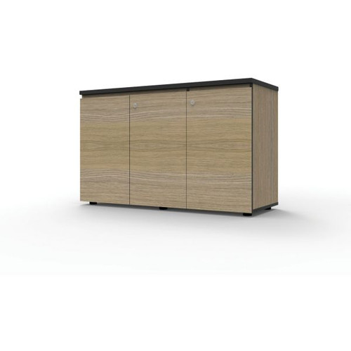 Deluxe Infinity Swing 3 Door Cupboard 730Hx1500Wx450mmD Natural Oak with Black Edge