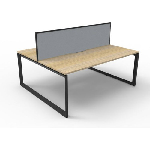 Deluxe Loop Workstation 2 Person With Screen 1500Wx750D Oak Top Black Double Frame