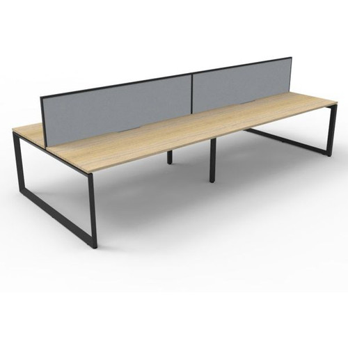 Deluxe Loop Workstation 4 Person With Screen 1800Wx750D Oak Top Black Double Frame