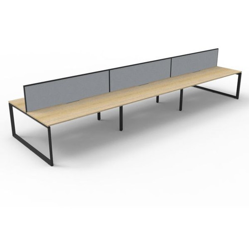 Deluxe Loop Workstation 6 Person With Screen 1800Wx750D Oak Top Black Double Frame