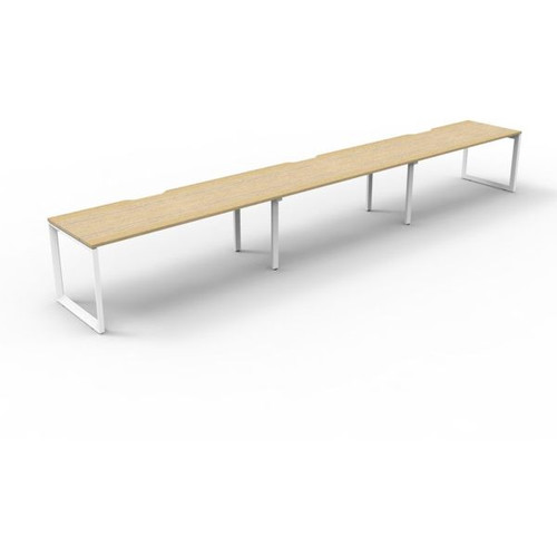 Deluxe Loop Workstation 3 Person No Screen 1200Wx750D Oak Top White Single Frame