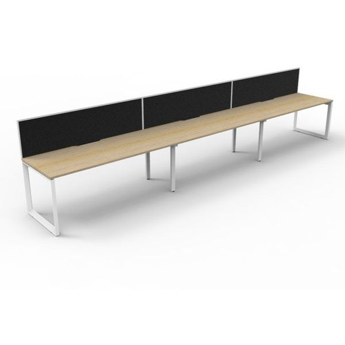 Deluxe Loop Workstation 3 Person With Screen 1800Wx750D Oak Top White Single Frame