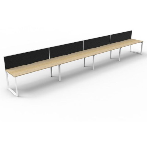 Deluxe Loop Workstation 4 Person With Screen 1500Wx750D Oak Top White Single Frame