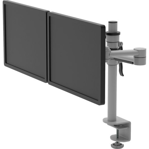 Pluto Dual Monitor Arm With Clamp Easily Adjust Arm Height Silver
