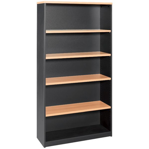 BOOK CASE 1800(H) x 900(W) X 320(D) 4 ADJUSTABLE SHELVES BEECH / CHARCOAL