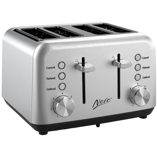 Nero Classic Style 4 Slice Toaster Brushed Stainless Steel, Each
